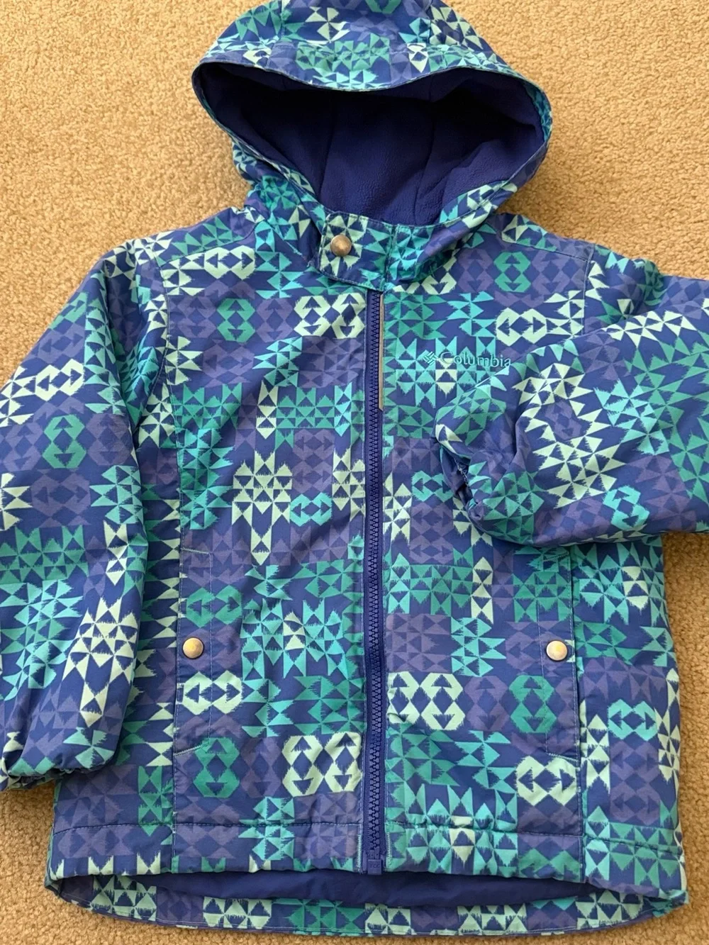 Columbia Girls' Blue Geometric Hooded Winter Jacket